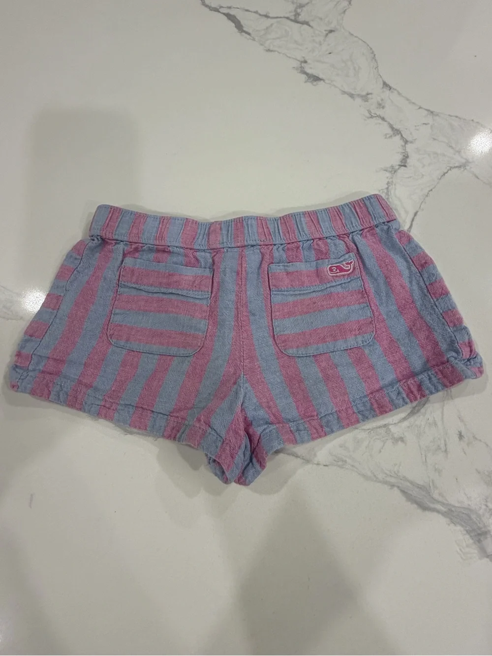 Vineyard Vines Girls Linen Cotton Striped Pull On Shorts Blue Pink 3T
